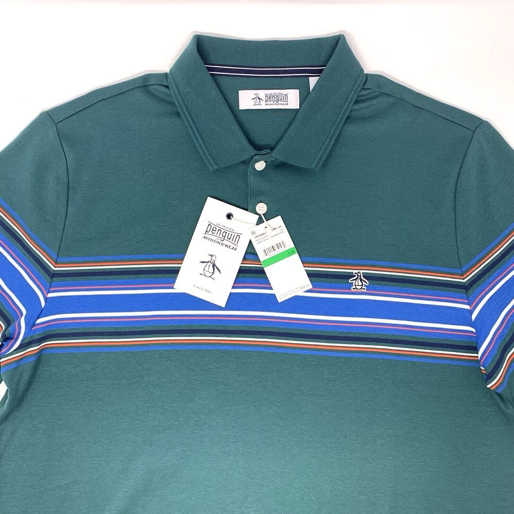 Original Penguin June Bug Hanneton Green Men's Short‎ Sleeve Polo Shirt Size Lg